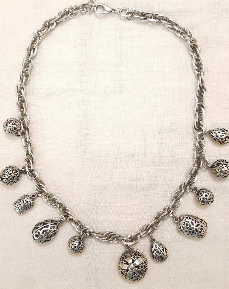 Vintage silver tone choker with charms filigrees